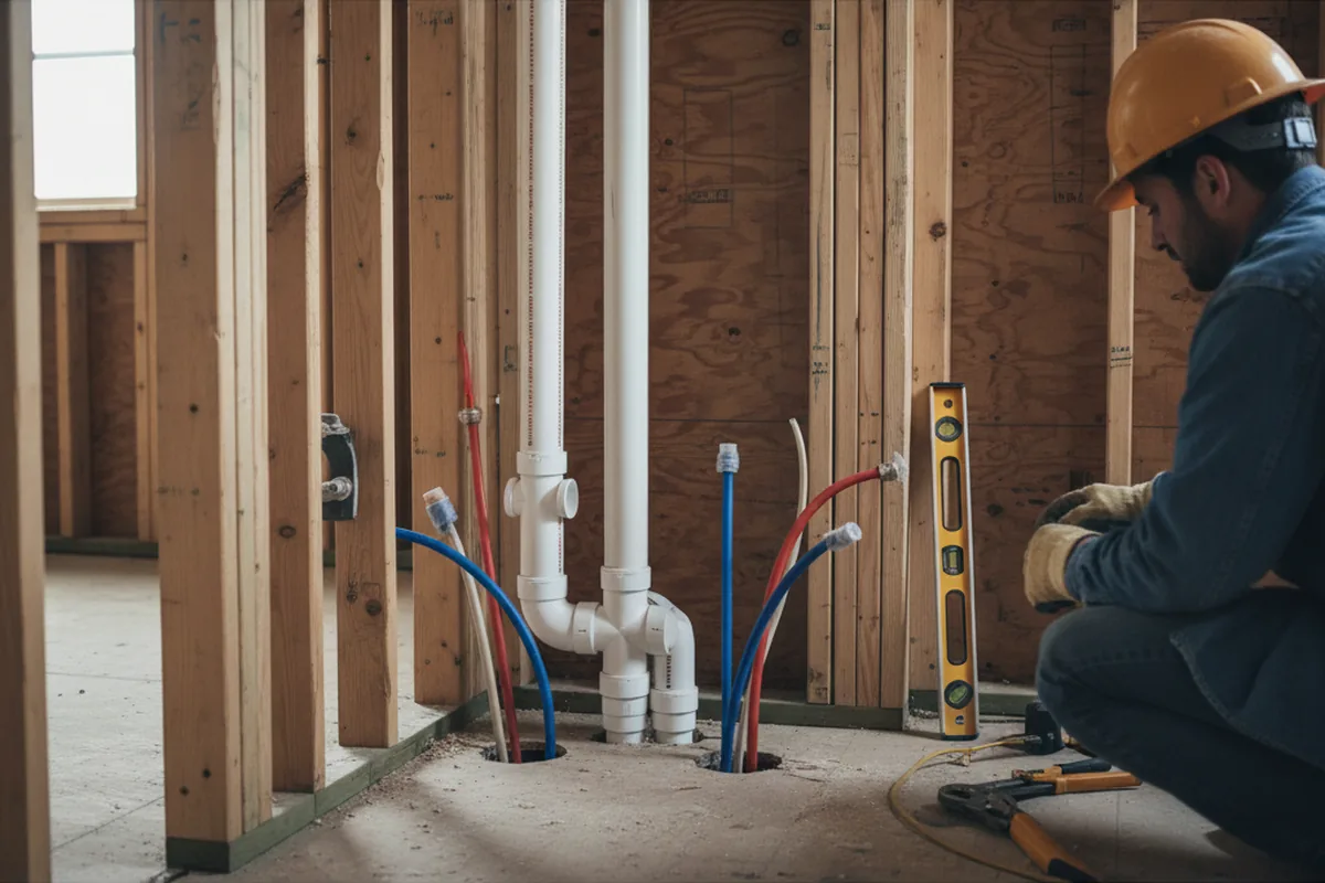 Drain and supply rough-in during Leak Detection in Bath
